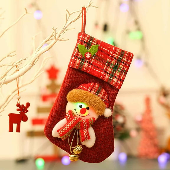 Mouliraty Christmas Stocking, Christmas Decorations Christmas Tree Decoration Socks Children's Bags Middle Size Luminous Christmas Stockings with Lights, A