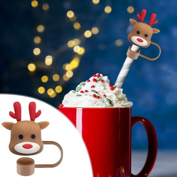 Mouliraty Christmas Straw Covers Cap For Cup 10mm Christmas Straw Toppers For Tumblers Accessories Reusable Straw Cap Stopper For Straws Tip Lids