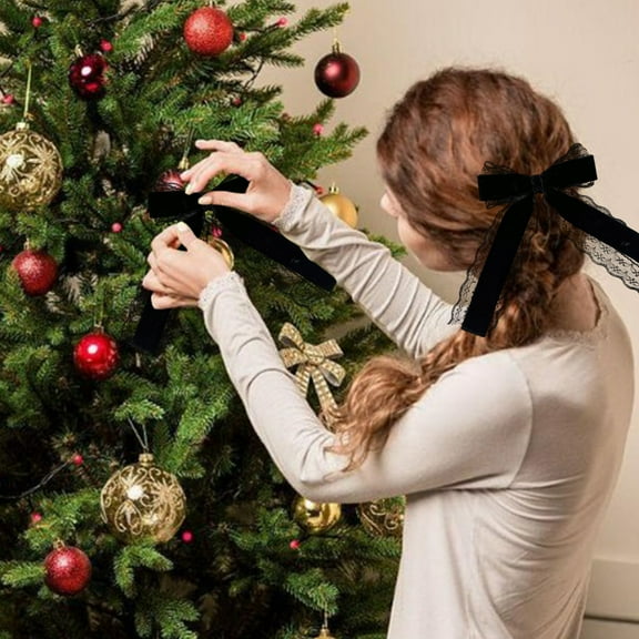 Mouliraty Christmas Velvet Lace Bow Christmas Tree Christmas Wreath Decoration Christmas Party Dress Up Bow Hairpin