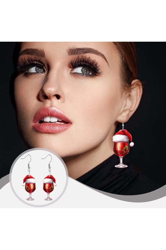 Christmas Wine Glass Earrings Santa Hat Plastic Drop Earrings Lightweight And Stylish Holiday Accessory For Women