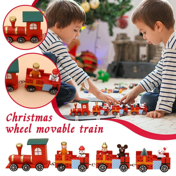 Mouliraty Christmas Wooden Train Santa Claus Festival Ornament Home Decor Kids Gifts