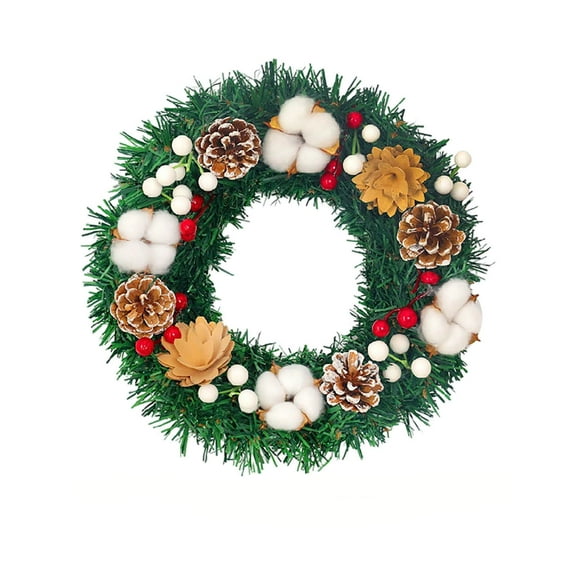 Mouliraty Christmas Wreath, Christmas Artificial Cottons Pinecone Garland Wreath, for Walls Windows Porches Farmhouse Indoor Outdoor Home Decor, A