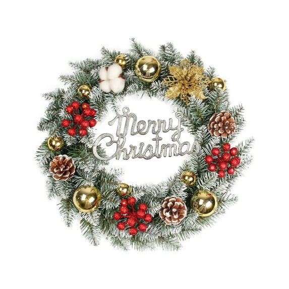 Mouliraty Christmas Wreath for Front Door, 18 inches Christmas Decorative Garland with Pointed White and Garlands Hanging on Mall Set Doors