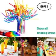 Mouliraty Disposable Plastic Drinking Straws - Assorted Colors 100PCS bending and lengthening Multicolor