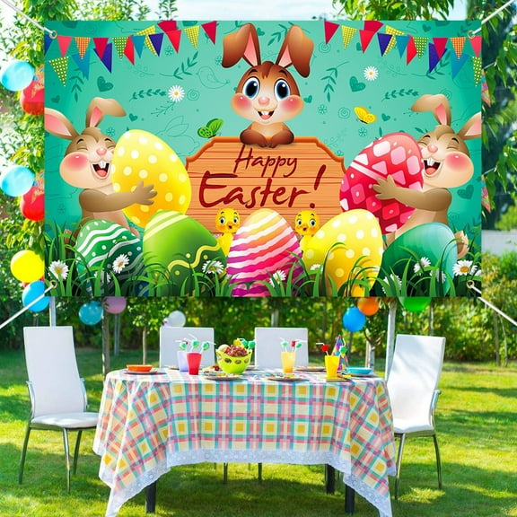 Mouliraty Easter Dinner Party Activity Background Cloth Bunny Eggs Background Decoration Hanging Cloth Photo Props