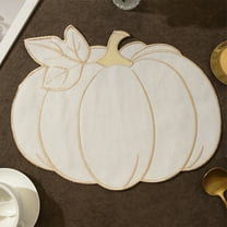 Mouliraty Fall Thanksgiving Pumpkin Placemats, Halloween Fabric Embroidered Pumpkin Table Mat No Scalding Insulated Household Placemat for Party Kitchen Dinning, Beige