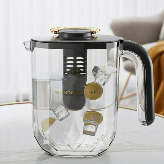 Mouliraty Fruit Infusion Water Pitcher, Cold Kettle with Filter in Refrigerator 1.8L Large Capacity Storage for Fruit Dispenser Fruit Teapot Lemonade Bucket, Black