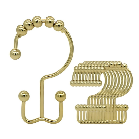 Mouliraty Gold Shower Curtain Hooks Rings, Rust-Resistant Metal Double Glide Shower Hooks Rings for Bathroom Shower Curtains Rods, Set of 10 Hooks - Gold