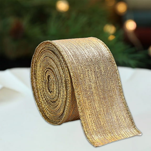 Mouliraty Golden Christmas Ribbon Set, 2m/78.74in Length, 5cm/1.96in Width Perfect for Tree Decoration and Gift Wrapping, Ideal for Christmas Tree and Door Decorations