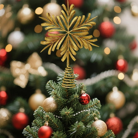 Mouliraty Golden Christmas Tree Top Decoration Star Snowflake Shape 33cm High Light and Shiny Suitable for Holiday Party Home Decoration Tree Top Star