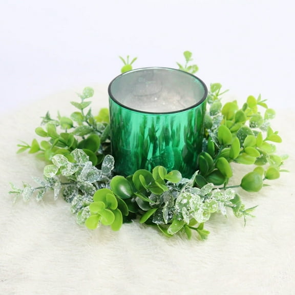 Mouliraty Green Candle Ring Pillar Garland 3 Inch Center Candle Bearer For Holiday Winter Decoration Wedding And Table Centerpiece