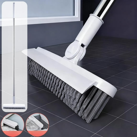 Mouliraty Grout Brush with Long Handle, 40.9x9.5in Tile Floor Brush Bathroom Grout and Corner Cleaner Bathroom Floor Cleaning Metal Handle Stiff Bristle Brush, White