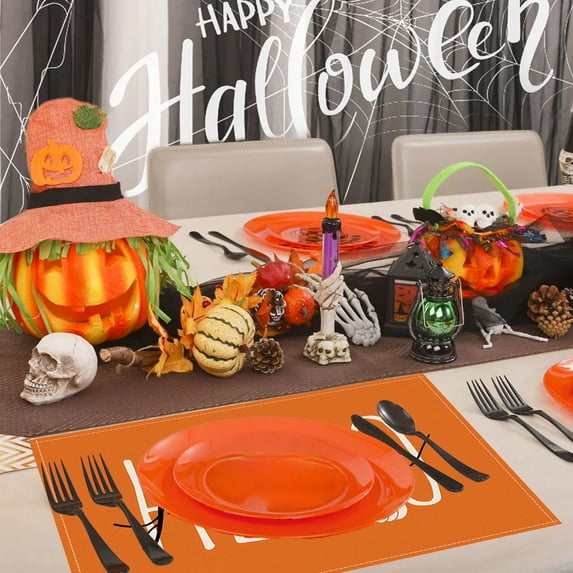 Vikakiooze Halloween Thanksgiving Harvests Festival Printed Polyester Placemats Holiday Party Table Decoration Insulation Mats Table Mats