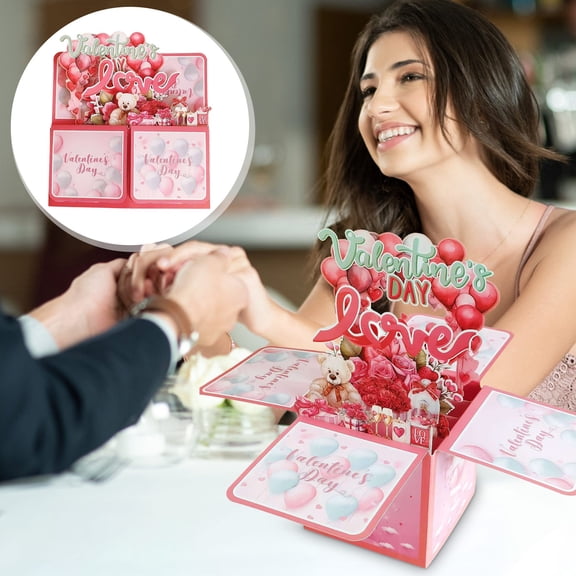 Mouliraty Happy Valentine's Day Card, 3D Pop Up Valentine Cards, Handwritten Box Paper Carving Originality Festival Gift, for Women, Her, Wife, Girlfriend, Mom, Him