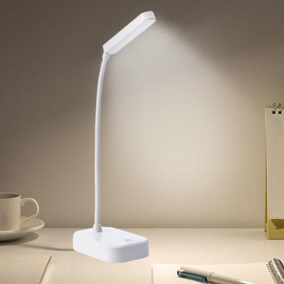 Mouliraty LED Desk Lamp with USB, Cell Phone Bracket Folding Desk Lamp Students Study Eye Rechargeable Small Night Light Battery Operated, White