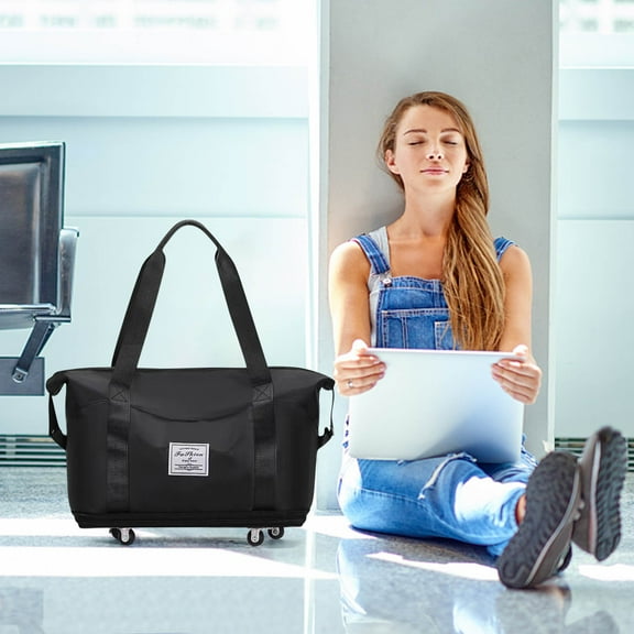 Mouliraty Large Capacity Folding Luggage With Wheels,Expansion Travel Duffel Bag With Dry And Wet Separation Portable Travel Fabric Bag For Gym,vacation