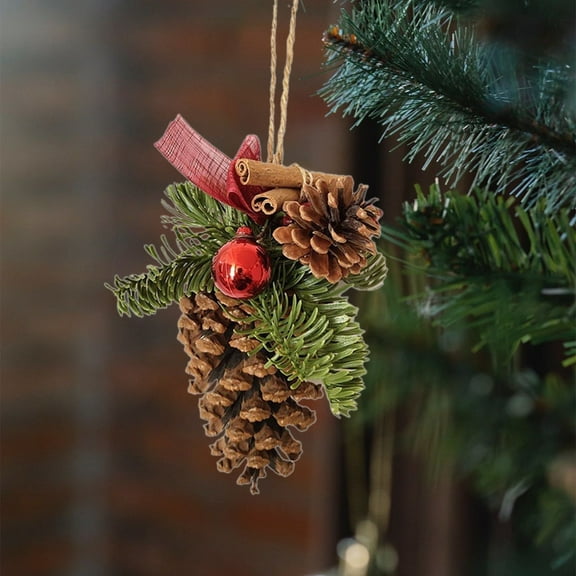 Mouliraty Pinecone Cinnamons Decoration Christmas Hanging Holiday Ambiance Decoration Wooden Small Hanging