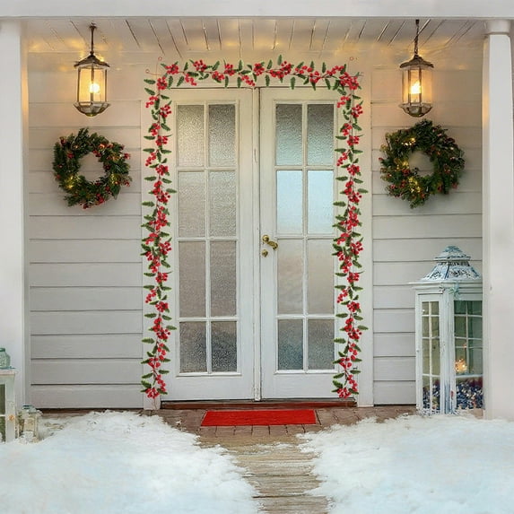 Mouliraty Red Berry Christmas Garland, 39.4in Artificial Christmas Vines with Red Berries and Suitable for Party Decorations Such As Doors and Windows and Fireplaces