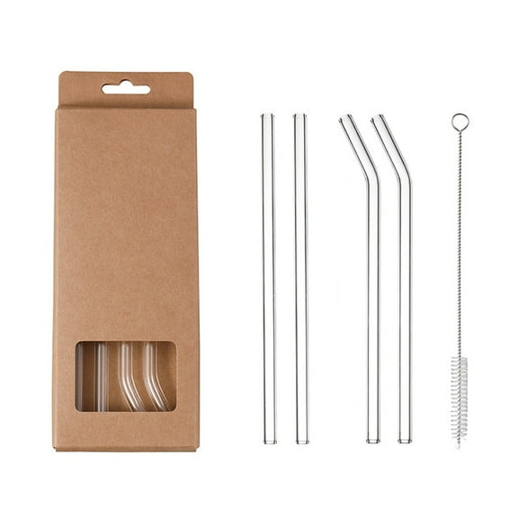 Mouliraty Reusable Glass Straws, Transparent Set Antilipstick Non-disposable Pregnant Women's Washable, 4-piece Drinking Straws with Cleaning Brush