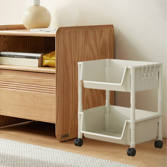 Vikakiooze Rolling Storage Trolley Laundry Room Organization 2 Tier Mobile Shelving Unit Bathroom Organizer Storage Rolling Utility Trolley For Kitchen Bathroom