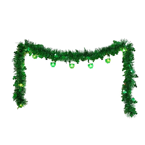Mouliraty St. Patrick's Day Tinsel Garland with LED String Lights 78.7in Irish Festival Shamrocks Party Decorations and Atmospheric Lighting, Tinsel Foil Hanging Decor