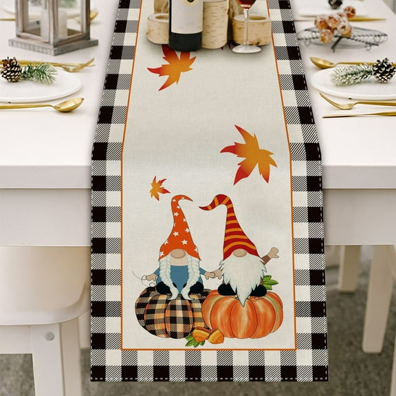 Mouliraty Thanksgiving Gnomes And Pumpkins In Celebration Of Fall Soft Washable Kitchen Table Runner Long Tablecloth 183x33CM