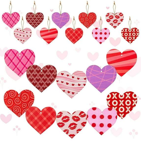 Mouliraty Valentine's Day Wooden Heart Shaped Jewelry Valentine's Day Decoration Heart Shaped Hanging Decoration Home Valentine's Day Wedding Party, A