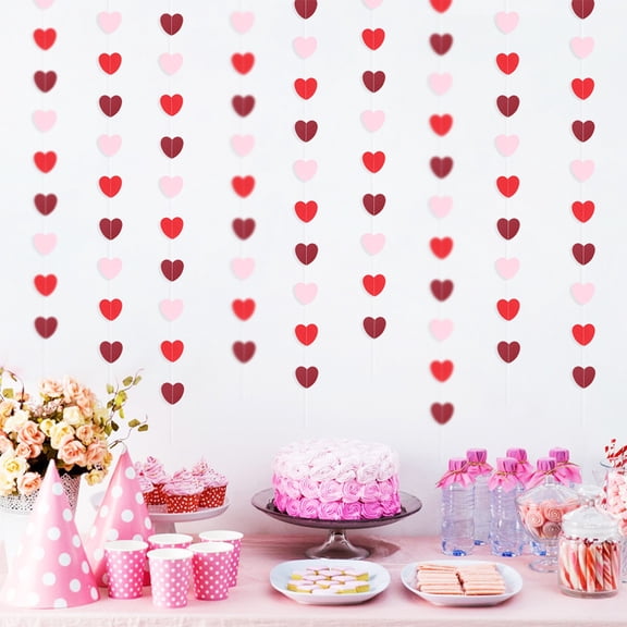 Mouliraty Valentines Felt Heart Hanging String Garlands, 78.7x1.9in Valentines's Day Heart Shaped Decorations, Valentines Pink Red Heart Garland Decorations