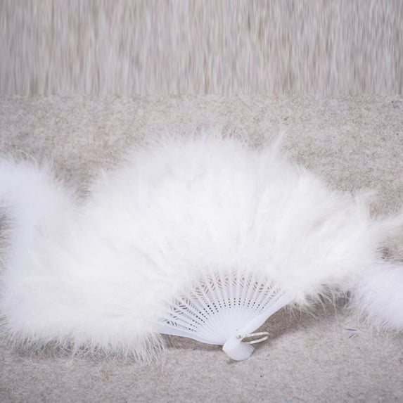 Mouliraty Wedding Showgirl Dance Elegant Large Feather Folding Hand Fan Decor Decal White