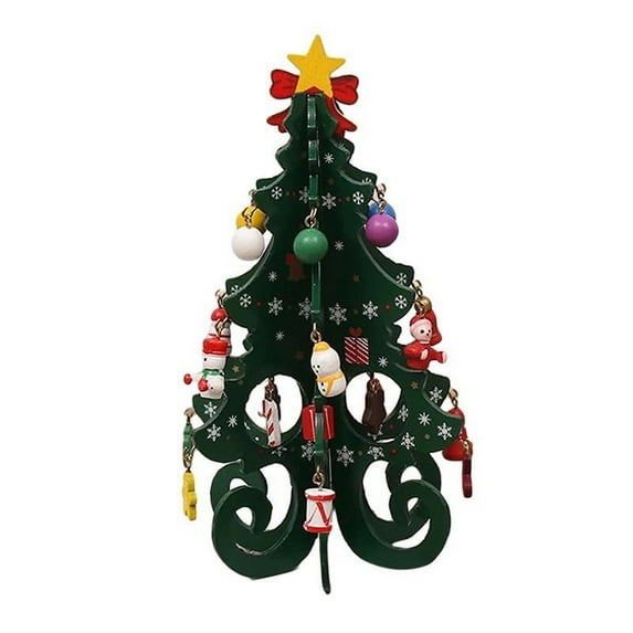 Mouliraty Wooden Mini Christmas Tre, Christmas Gift Six-piece Tree with Small Pendants Set Christmas Ornaments Gifts and Decorations, Green