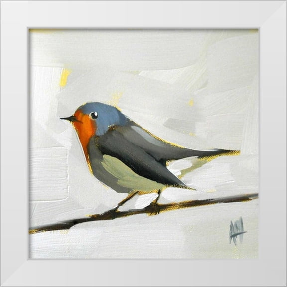 Moulton, Angela 12x12 White Modern Wood Framed Museum Art Print Titled - Robin on Wire