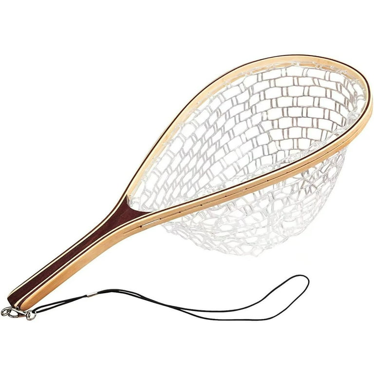 Mounchain Fly Fishing Landing Net Trout Bass Rubber Catch and Release Fish  Net with Wooden Handle Frame 