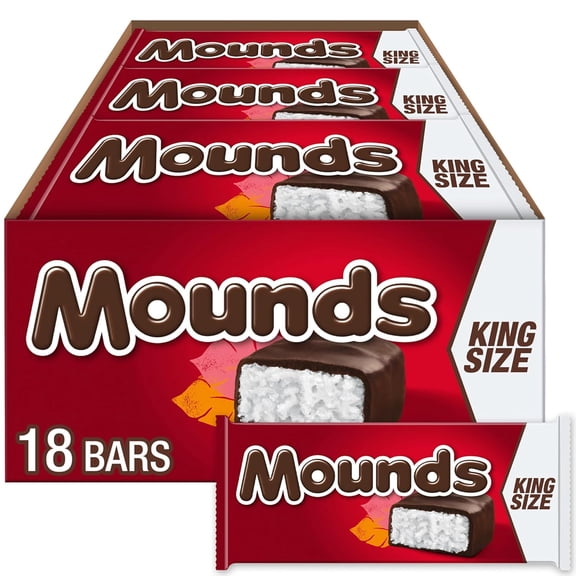 Mounds Dark Chocolate & Coconut King Size Candy Bars 18-Count Box (3.5 oz Each)