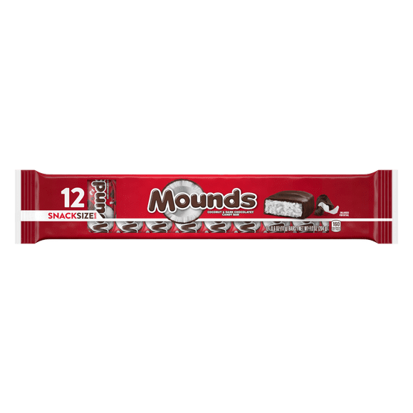 Mounds Dark Chocolate and Coconut Snack Size Candy, Bars 0.6 oz, 12 Count
