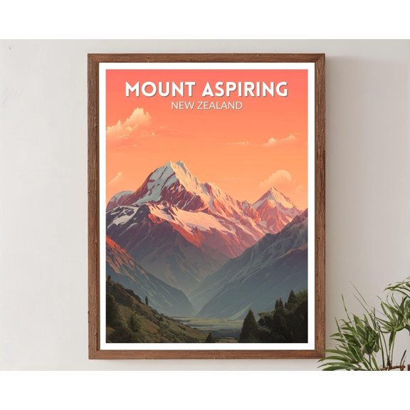 Mount Aspiring New Zealand Sunset Romantic Alpine Mountain Landscape Wall Art Travel Memory Decor, Unframed Poster