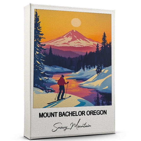 Mount Bachelor Oregon Travel Poster Canvas Snowy Mountain Canvas Unique Gift Idea for Home, Office, or Living Space