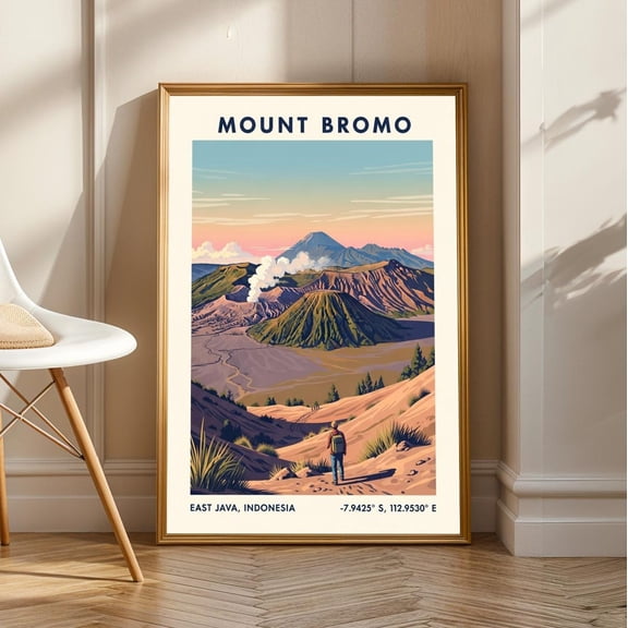 Mount Bromo Art Print: East Java Landscape, Adventure Travel Poster, Stretched Canvas Size 8x12