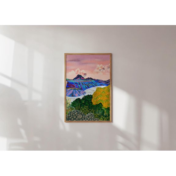 Mount Bromo Colorful Mountain Landscape Art, Unframed Paper Poster 8x10in