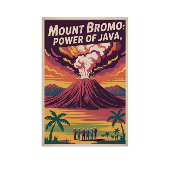 Mount Bromo Power of Java Vintage Travel Poster Retro Indonesia Volcano Wall Art Java Island Print Print Poster