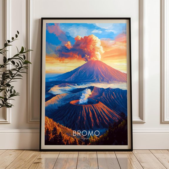 Mount Bromo Travel Poster: Java Volcano Art Print