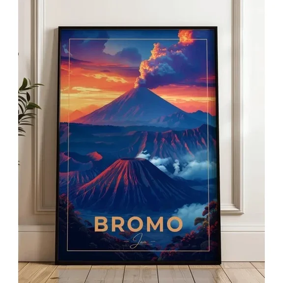 Mount Bromo Travel Poster Java Wall Art Print Illustration Poster Home Decor Office Wall Art