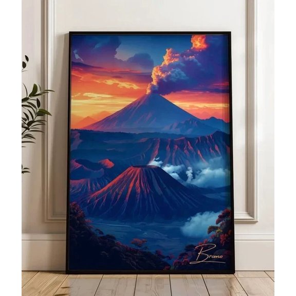 Mount Bromo Travel Poster Java Wall Art Print Illustration Poster Home Decor Office Wall Art