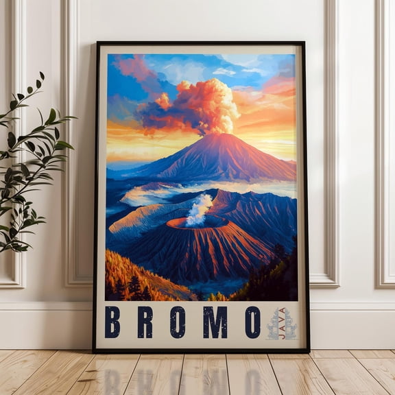 Mount Bromo Travel Poster - Java Wall Art Print, Illustration Poster, Home & Office Decor, Gift Idea, Indonesia Travel Print, Volcano Poster Wall Art, Modern Wall Decor, 24x36 UNFRAMED