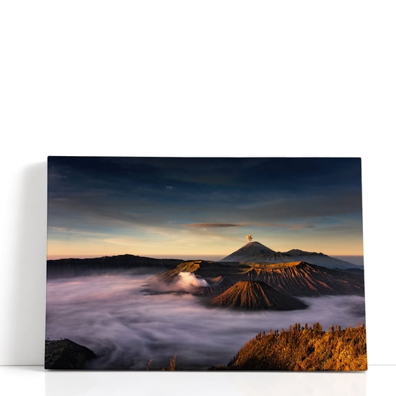 Mount Bromo With Clouds, Indonesia - Wrapped Canvas Print Wall Art | 18" W x 12" H