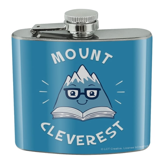 Mount Cleverest Everest Reading Book Funny Humor Stainless Steel 5oz Hip Drink Kidney Flask
