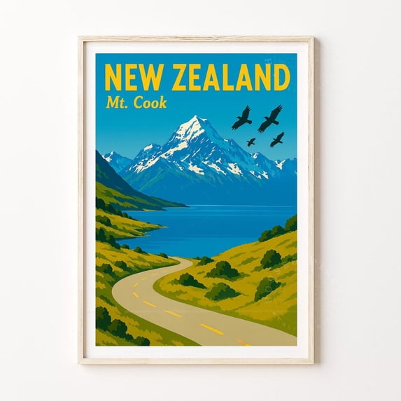 Mount Cook New Zealand Aoraki National Park Mountain Wall Art, Unframed Paper Poster 11x14in