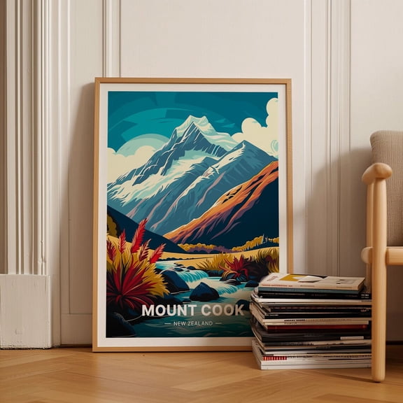 Mount Cook New Zealand Landscape Adventure Art, Unframed Paper Poster 8x10in