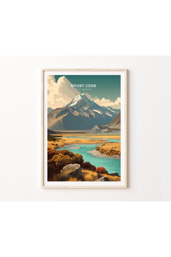 Mount Cook New Zealand Southern Alps Peak Nature Art Print, Unframed Canvas 8x10in
