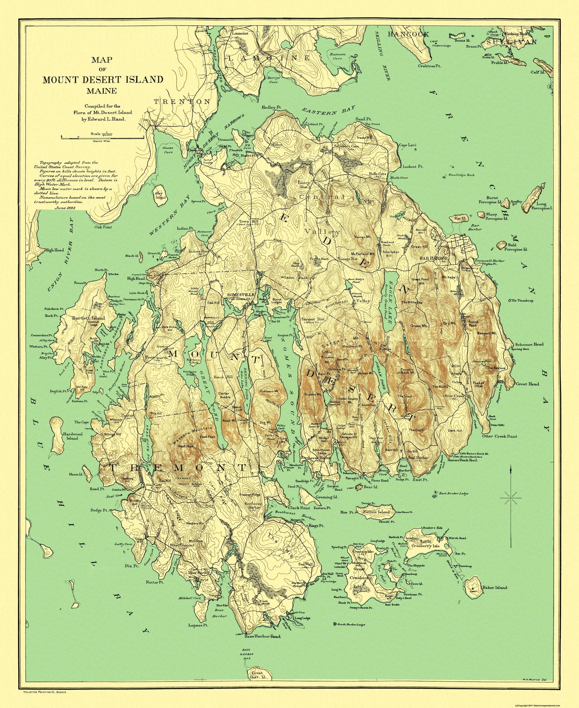 Historic City Map - Mount Desert Island Maine - Rand McNally 1893 - 23 ...