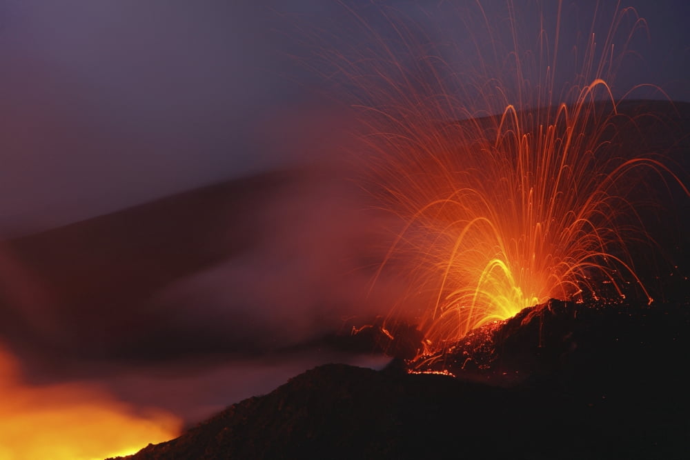 Mount Etna eruption Sicily Italy Canvas Art - Martin RietzeStocktrek Images (34 x 23)
